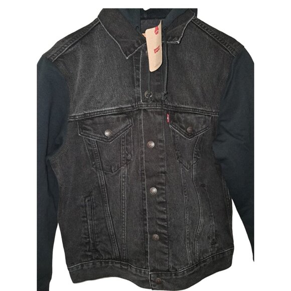 NWT Levi’s Mens Hybrid Hoodie Trucker Denim Jacket – Black – Size S & L - Picture 4 of 14